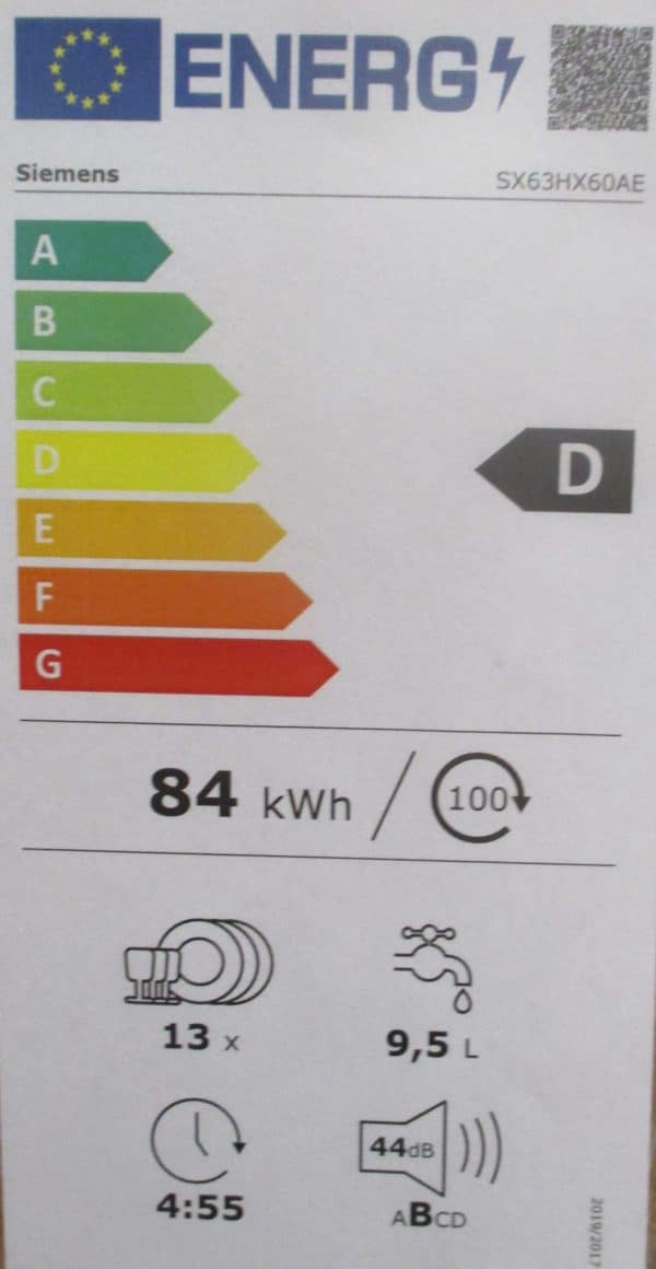 Energieeffizienzstufe D Geschirrspüler Siemens Koje 56