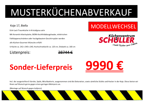 Musterküchenabverkauf Koje 17, Bielle bei Küchenzentrum Schüller zum Sonder-Lieferpreis von 9990€ anstatt 38744€